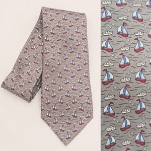 NWT Brooks Brothers 346 100% Silk Tie Gray Sailboat Print Made in USA